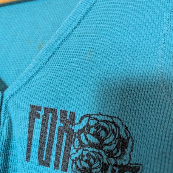 Fox Rider Co Vintage Y2K Waffle Knit Thermal Henley Graphic Emo Scene Skater Top - Picture 7 of 8